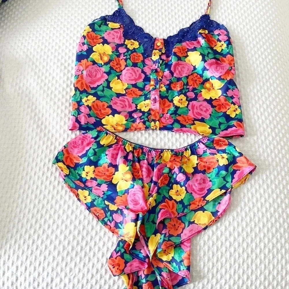 Victoria's Secret vintage 90s gold label silky sexy floral pajama sleep set sz S
